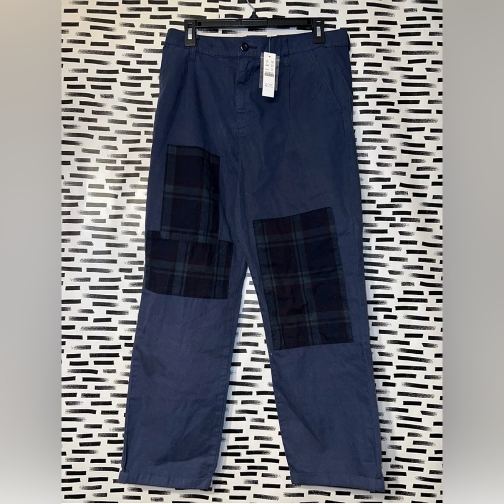 J.Crew pleated slouchy boyfriend chino pant with plaid patches  Sz 29 NWT